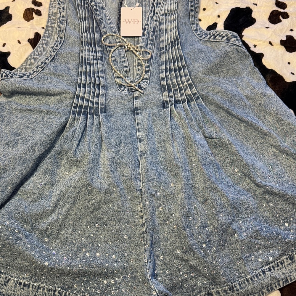 Denim Romper with Lace-Up Front